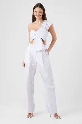 Women's Striped Wide-Leg Pants in White/Lavender Large