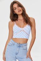 Women's Seamless Checkered Bralette in Sky Blue/Light Pink Medium