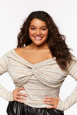 Women's Twisted Off-the-Shoulder Striped Top in Cream, 1X