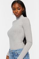 Women's Lettuce-Edge Mock Neck Bodysuit Grey