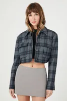 Women's Cropped Plaid Shacket in Grey Medium