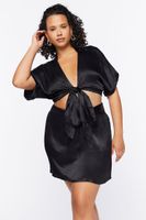 Women's Satin Knotted Mini Skirt in Black, 0X