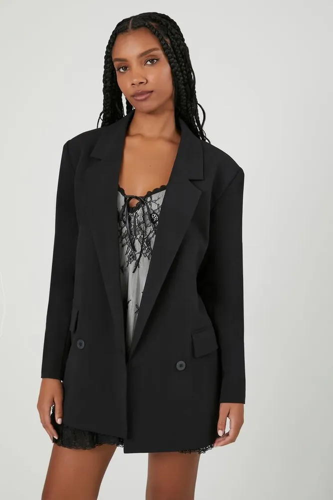 Women's Notched Longline Blazer in Black Small