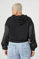 Women's Satin Cropped Hoodie in Black, 3X