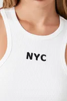 Women's Ribbed NYC Graphic Tank Top in Cream/Black Large