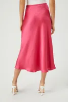 Women's Picot-Trim Satin Midi Skirt in Hot Pink Medium