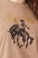 Women's Stay Wild Cowboy Graphic T-Shirt in Tan, 1X