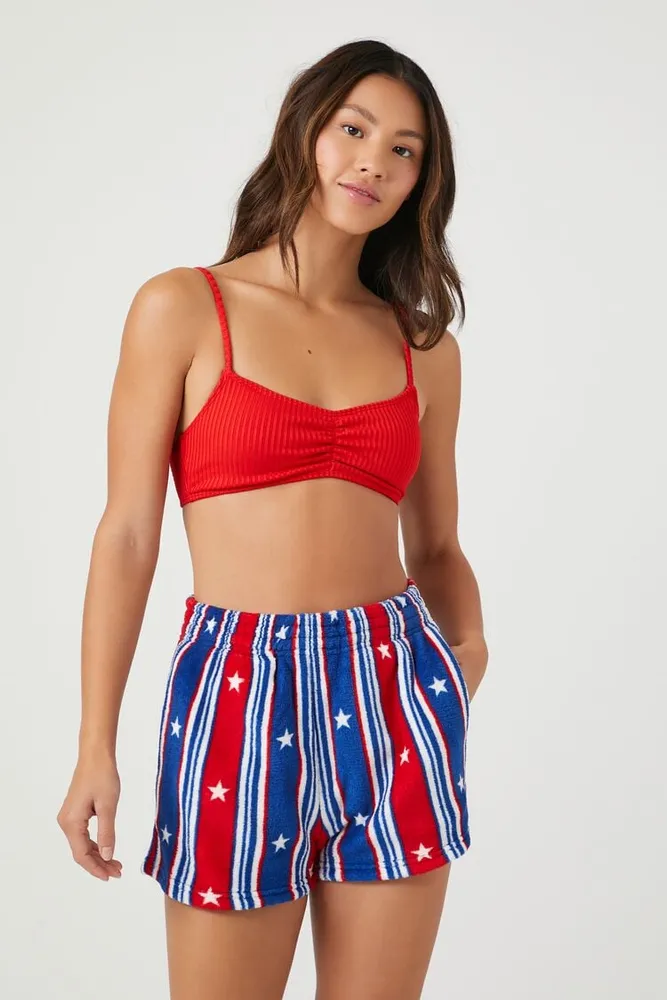 Women's Striped Swim Board Shorts in Red/Blue Small