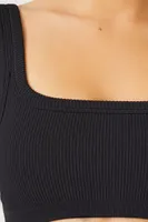 Women's Seamless Ribbed Sports Bra in Black Large