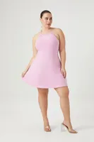 Women's Halter Fit & Flare Dress in Dusty Pink, 2X