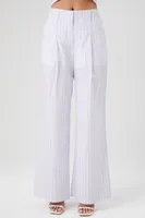 Women's Striped Wide-Leg Pants in White/Lavender Large