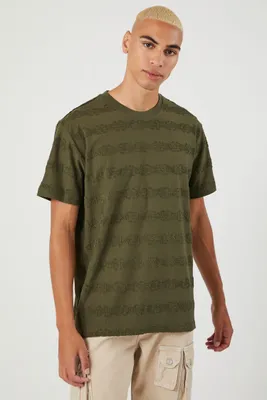 Men Flocked Stripe Crew T-Shirt in Olive Large