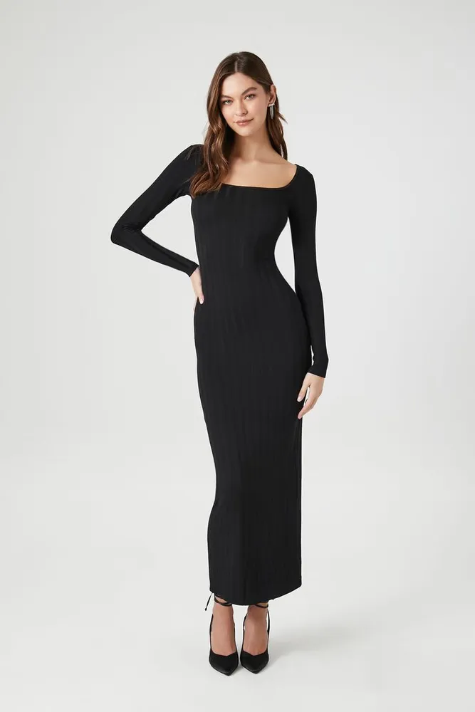 Women's Ribbed Knit Square-Neck Maxi Dress Medium