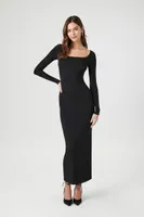 Women's Ribbed Knit Square-Neck Maxi Dress Medium