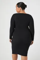 Women's Mini Sweater Dress in Black, 2X