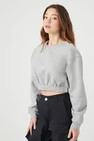 Women's Cropped Fleece Crew Pullover Heather Grey