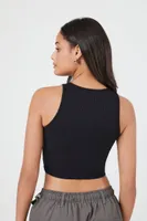 Women's Ribbed Half-Zip Cropped Tank Top in Black Large