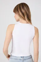 Women's Rib-Knit Cutout Cropped Tank Top in White, M/L