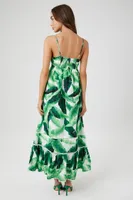 Women's Tropical Leaf Cami Maxi Dress in Green, XS