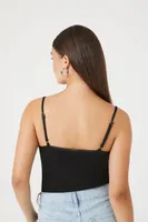 Women's Satin Lace-Trim Bodysuit in Black Small