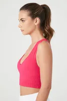 Women's Seamless Ribbed Knit Sports Bra in Hibiscus Large