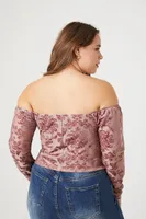 Women's Velvet Baroque Top in Pale Mauve, 3X