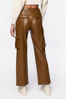 Women's Faux Leather High-Rise Cargo Pants in Covert Green Small