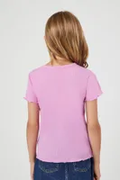 Girls Lettuce-Edge Henley Top (Kids) in Pink, 5/6