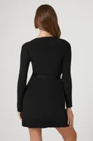 Women's Sweater Mini Wrap Dress in Black, XS