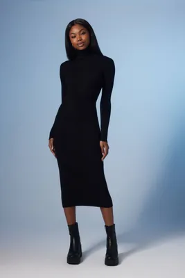 Women's Turtleneck Bodycon Midi Sweater Dress