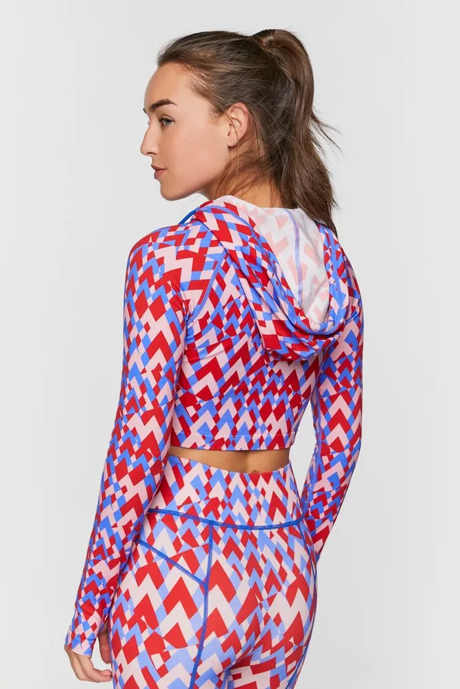 Women's Active Seamless Geo Print Zip-Up Jacket in High Risk Red/Blue Large