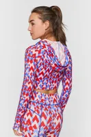 Women's Active Seamless Geo Print Zip-Up Jacket in High Risk Red/Blue Small