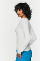 Women's Shirred Long-Sleeve V-Neck Top in White Large