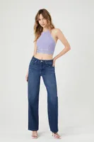 Women's Sweater-Knit Cropped Halter Top in Lavender, XL