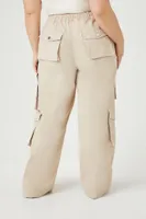 Women's Twill Wide-Leg Cargo Pants in Taupe, 2X