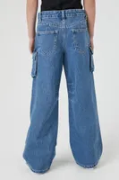 Girls Wide-Leg Cargo Jeans (Kids) in Medium Denim, 9/10