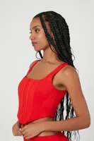 Women's Hook-and-Eye Corset Crop Top in Fiery Red Large