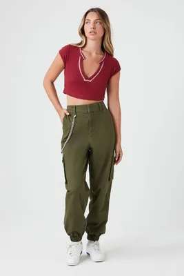 Women's Wallet Chain Cargo Joggers in Olive Small