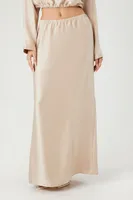 Women's Satin Crop Top & Maxi Skirt Set in Champagne Small