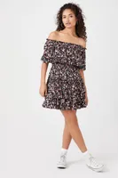 Women's Floral Off-the-Shoulder Mini Dress in Black, XS