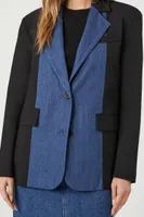 Women's Notched Colorblock Blazer in Black/Blue Small