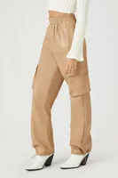 Women's Faux Leather Cargo Pants in Beige Large