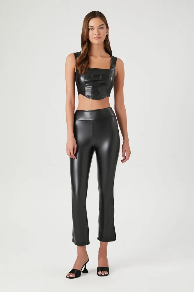 Women's Faux Leather Ankle Leggings in Black Large