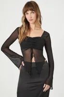 Women's Sheer Mesh Split-Front Top Small