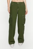 Women's High-Rise Contrast-Trim Cargo Pants in Olive Medium