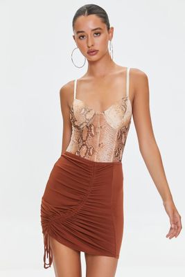 Women's Ruched Drawstring Mini Skirt in Brown Small