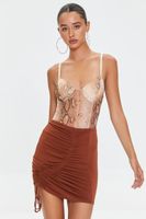 Women's Ruched Drawstring Mini Skirt in Brown Small