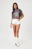 Women's Tie-Dye Poison Fringe Cropped T-Shirt in Grey Small