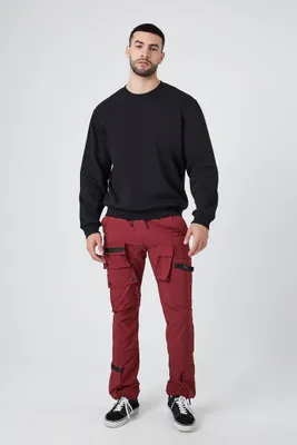 Men Drawstring Cargo Joggers in Burgundy Large