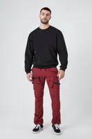 Men Drawstring Cargo Joggers in Burgundy Large